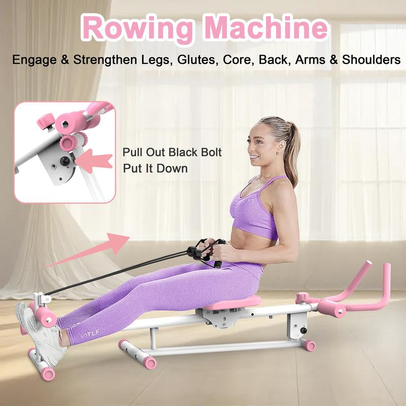 SAYGOGO 4-In-1 Ab Workout Exercise Equipment - Rowing Machine, Leg Press Machine, Ab Glider Machine, Roman Chair, Fitness Equipment for Ab Workout Core Strength Training Home Gym