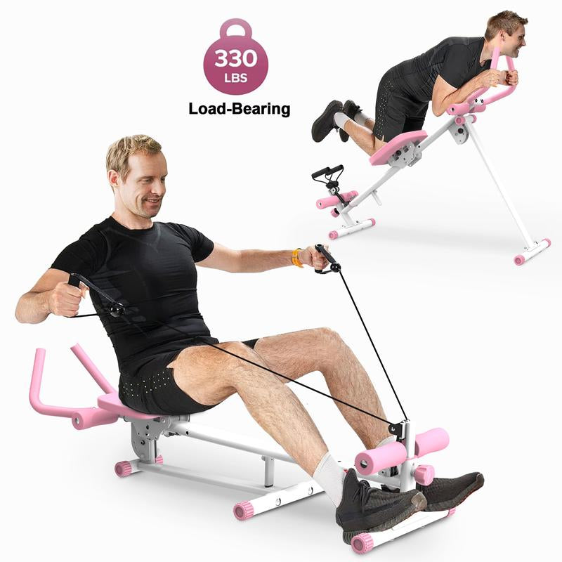 SAYGOGO 4-In-1 Ab Workout Exercise Equipment - Rowing Machine, Leg Press Machine, Ab Glider Machine, Roman Chair, Fitness Equipment for Ab Workout Core Strength Training Home Gym