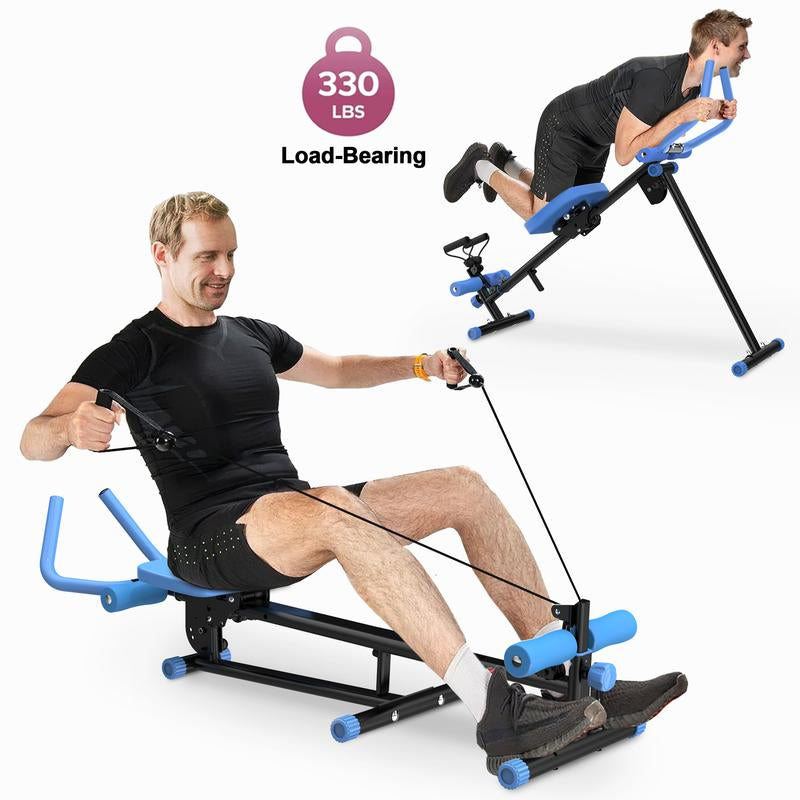 SAYGOGO 4-In-1 Ab Workout Exercise Equipment - Rowing Machine, Leg Press Machine, Ab Glider Machine, Roman Chair, Fitness Equipment for Ab Workout Core Strength Training Home Gym