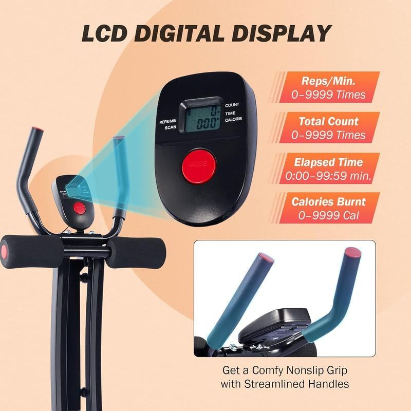 【Back to School】Zelus Adjustable Ab Trainer Machine with LCD Monitor, Foldable Abdominal Exercise Machine Core Trainer Machine Workout for Arm, Leg, Buttocks Shaper